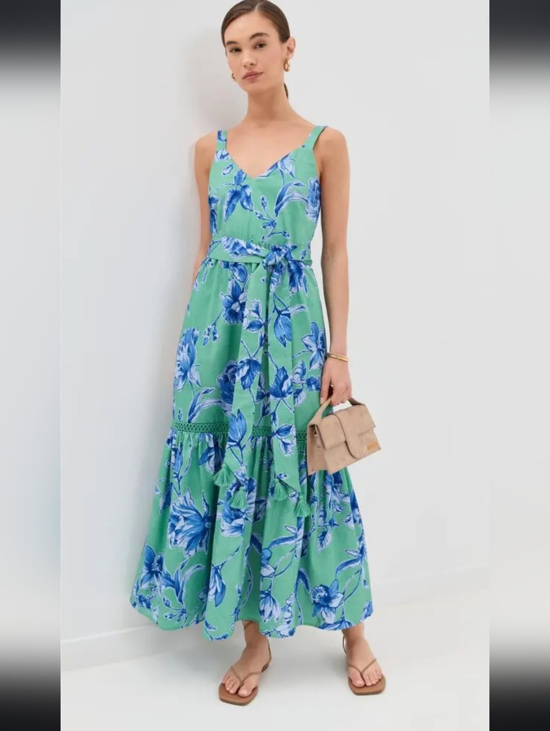 Figue Corinne Maxi Dress Cotton Poplin Floral Sketch Apple Green A